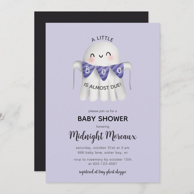 A Little Boo Is Almost Due Halloween Baby Shower I Invitation (Front/Back)