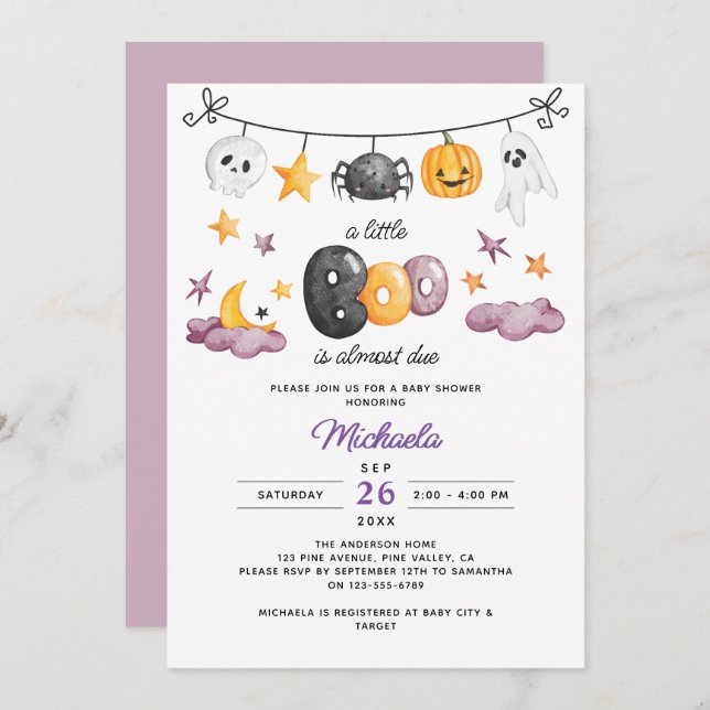 A Little Boo Is Almost Due Halloween Baby Shower Invitation (Front/Back)