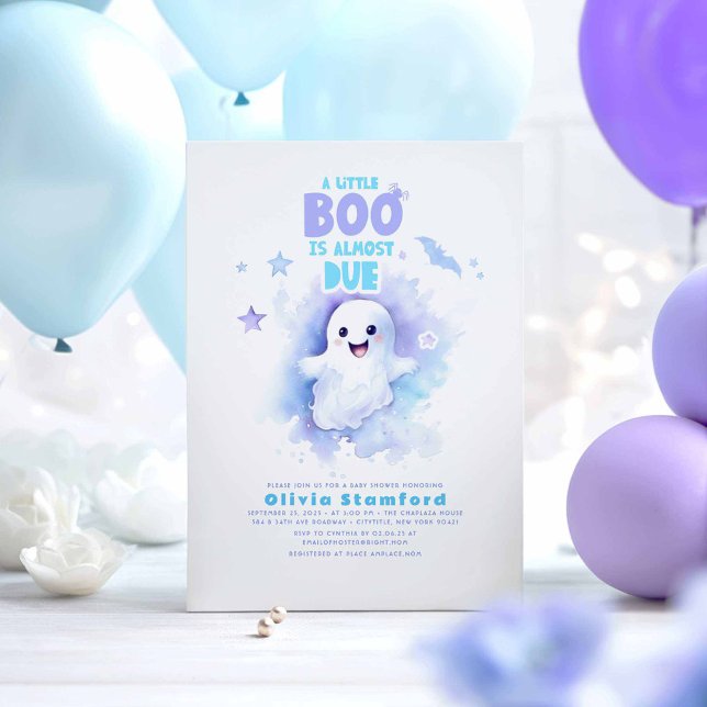 A Little Boo is Almost Due Halloween Baby Shower  Invitation (A Little Boo Is Almost Due - Cute Little Ghost Baby Shower Invitations)