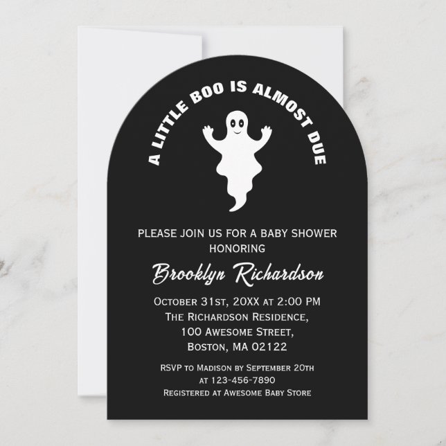 A Little Boo Is Almost Due Halloween Baby Shower Invitation (Front)