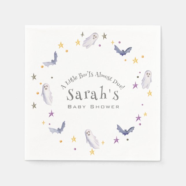 A Little Boo Is Almost Due Halloween Baby Shower Napkin (Front)