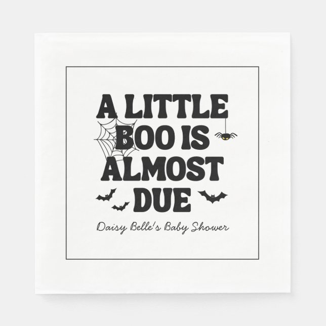 A Little Boo Is Almost Due Halloween Baby Shower Napkin (Front)