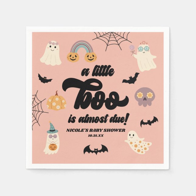 A Little Boo Is Almost Due! Halloween Baby Shower Napkin (Front)