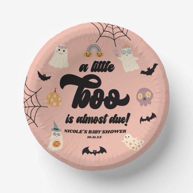 A Little Boo Is Almost Due! Halloween Baby Shower Paper Plate (Front)