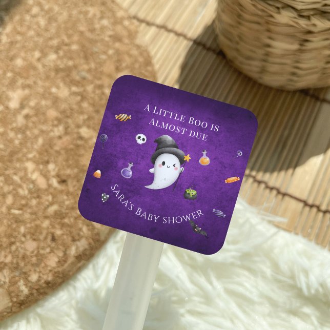 A Little Boo is Almost Due Halloween Baby Shower  Square Sticker (Creator Uploaded)