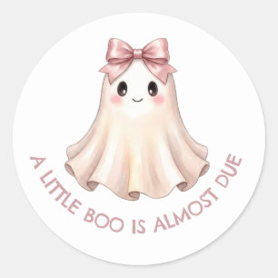 A Little Boo Is Almost Due Pink Bow Ghost Classic Round Sticker