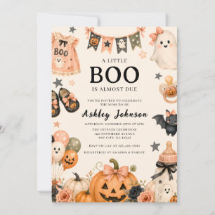 A Little Boo Is Almost Due Pink Halloween Baby Sho Invitation