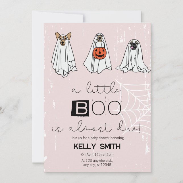 A Little Boo is Almost Due Pink Invitation (Front)