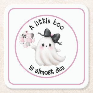 A Little Boo Is Almost Due Square Paper Coaster