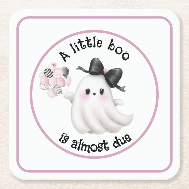A Little Boo Is Almost Due Square Paper Coaster (Front)