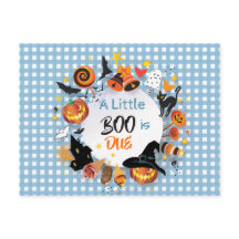 A Little Boo is Due Blue Gingham QR Baby Shower