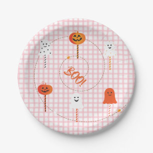 A Little Boo is Due Blush Pink Gingham Lollipops Paper Plate