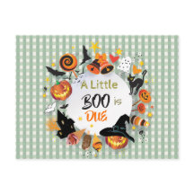 A Little Boo is Due Olive Gingham QR Baby Shower