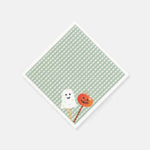 A Little Boo is Due Olive Green Gingham Halloween Napkin