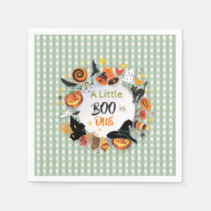 A Little Boo is Due Olive Green Gingham Halloween Napkin