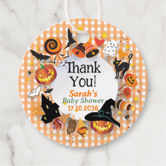 A Little Boo is Due Orange Gingham Baby Shower Favour Tags