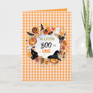 A Little Boo is Due Orange Gingham QR Code Shower Invitation