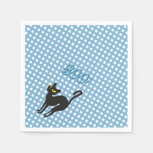 A Little Boo is Due Pale Blue Gingham Black Cat Napkin