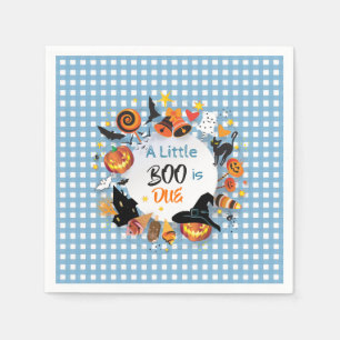 A Little Boo is Due Pale Blue Gingham Halloween Napkin