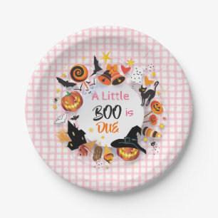 A Little Boo is Due Pink Gingham Halloween Cute Paper Plate