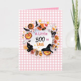 A Little Boo is Due Pink Gingham QR Code Shower Invitation
