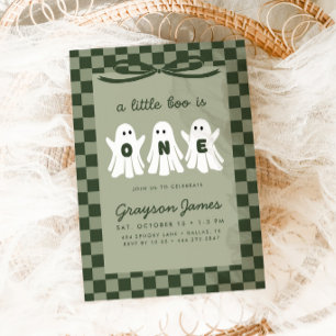 A Little Boo is One Vintage Green 1st Birthday Invitation