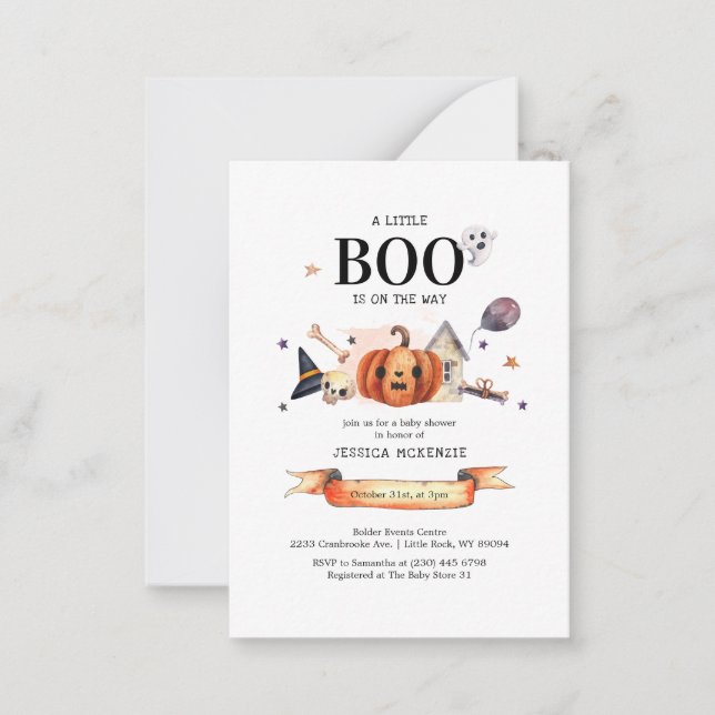 A Little Boo on Way Halloween Baby Shower Card (Front)