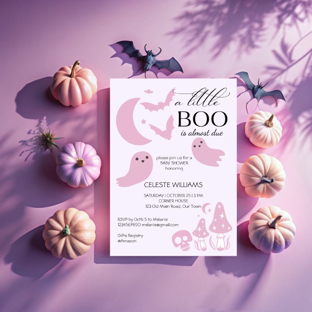 A little boo pastel pink Halloween baby shower Invitation (A little boo pastel pink Halloween baby shower Invitation template cute baby ghoset celestial)