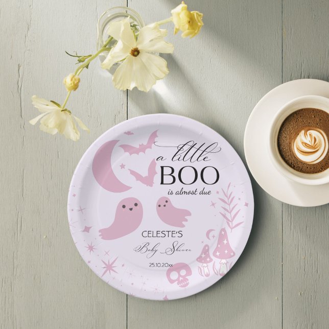 A little boo pastel pink Halloween baby shower Paper Plate (A little boo cute pastel pink Halloween baby shower customized Paper Plates personalized table decor)