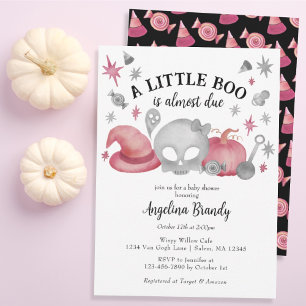 A Little Boo Pink & Grey Halloween Baby Shower Invitation