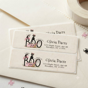 A Little Boo Pink Halloween Cat Pumpkin Spider Bab Return Address Label