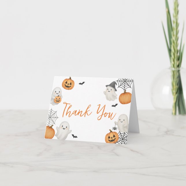 A Little Boo Pumpkin Halloween Baby Shower Thank You Card (Front)