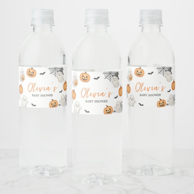 A Little Boo Pumpkin Halloween Baby Shower Water Bottle Label (Bottles)