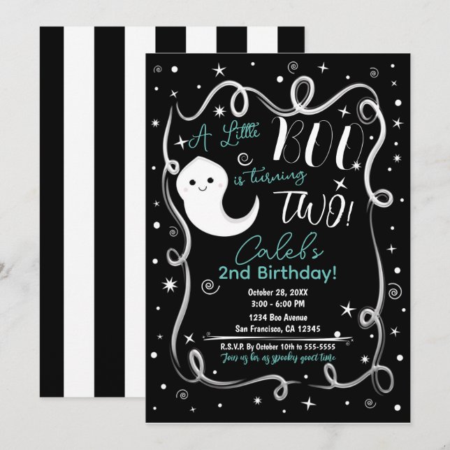 A Little Boo Turning 2 TWO Cute Halloween Ghost  Invitation (Front/Back)