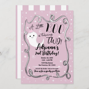 A Little Boo Turning 2 TWO Pink Halloween Ghost Invitation