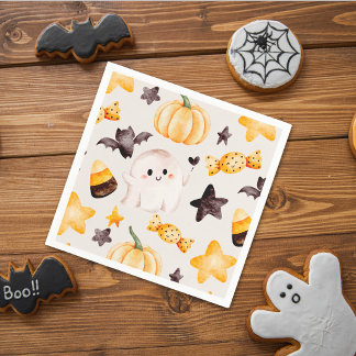 A Little Boo Watercolor Halloween Baby Shower Napkin
