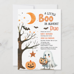 A Little Boo Watercolor Halloween Cute Baby Shower Invitation
