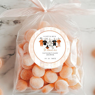 A little bue Halloween is almost due baby shower Classic Round Sticker