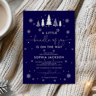 A Little Bundle Of Joy Minimalist Christmas Baby 2 Invitation