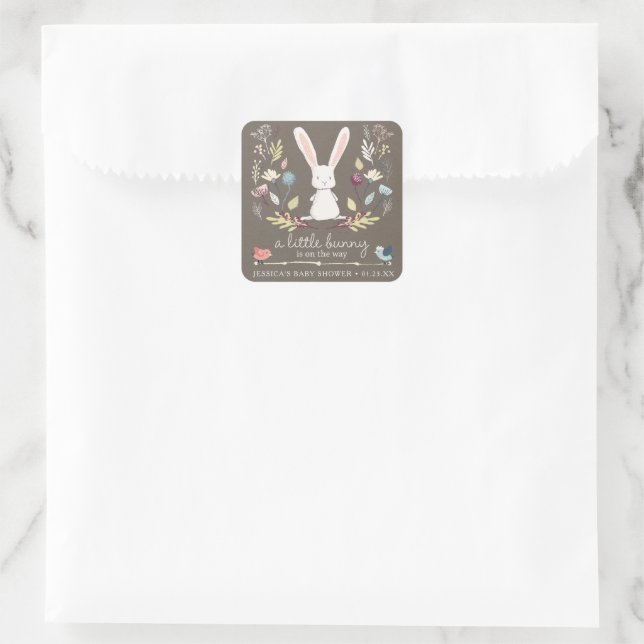 A Little Bunny Baby Shower Favour Square Sticker (Bag)