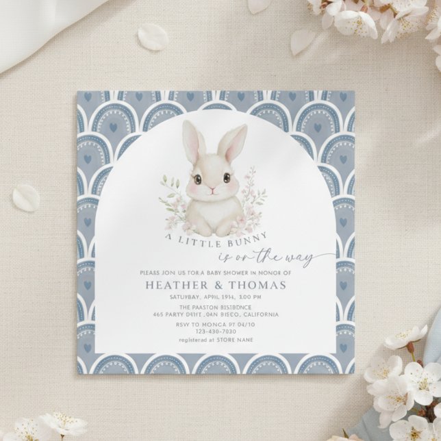 A Little Bunny Dusty Blue Baby Shower Invitation (Creator Uploaded)