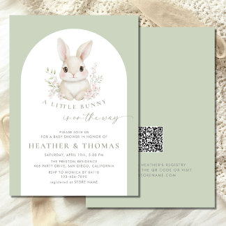 A Little Bunny Elegant Sage Green Baby Shower Invitation