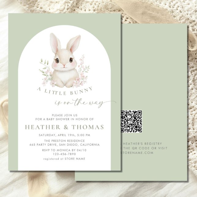 A Little Bunny Elegant Sage Green Baby Shower Invitation (Creator Uploaded)