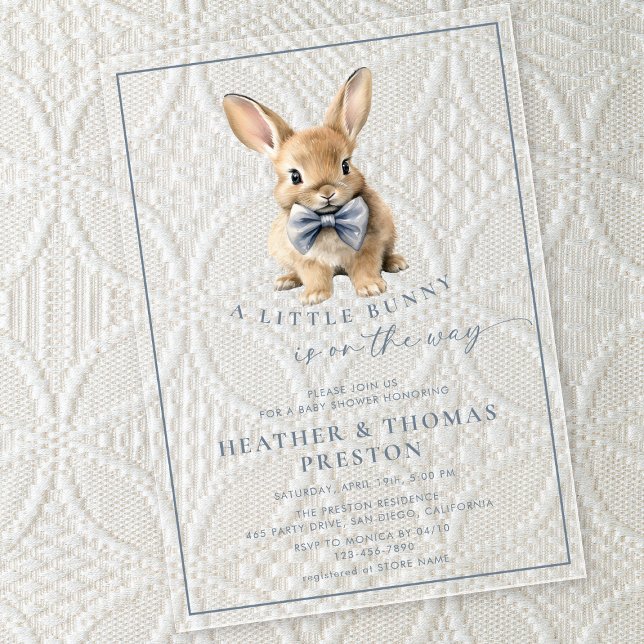 A Little Bunny Elegant Slate Blue Baby Shower Acrylic Invitations (Creator Uploaded)