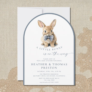 A Little Bunny Elegant Slate Blue QR Baby Shower Invitation