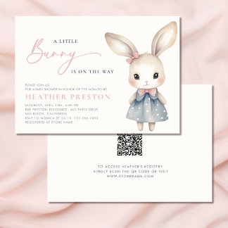 A Little Bunny Girl QR Baby Shower Invitation