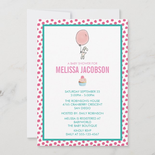 A Little Bunny Holding a Balloon baby Shower Invitation (Front)