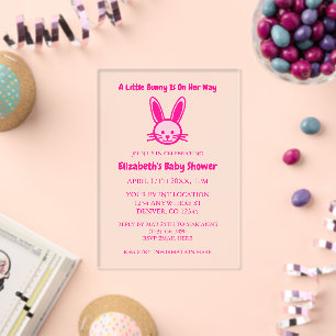 A Little Bunny Is On Her Way Baby Shower Acrylic Invitations