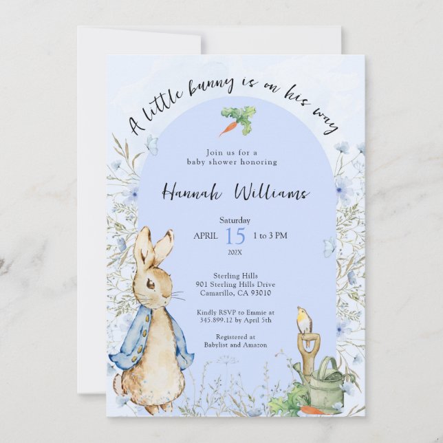 A little bunny is on the way baby shower Invite (Front)