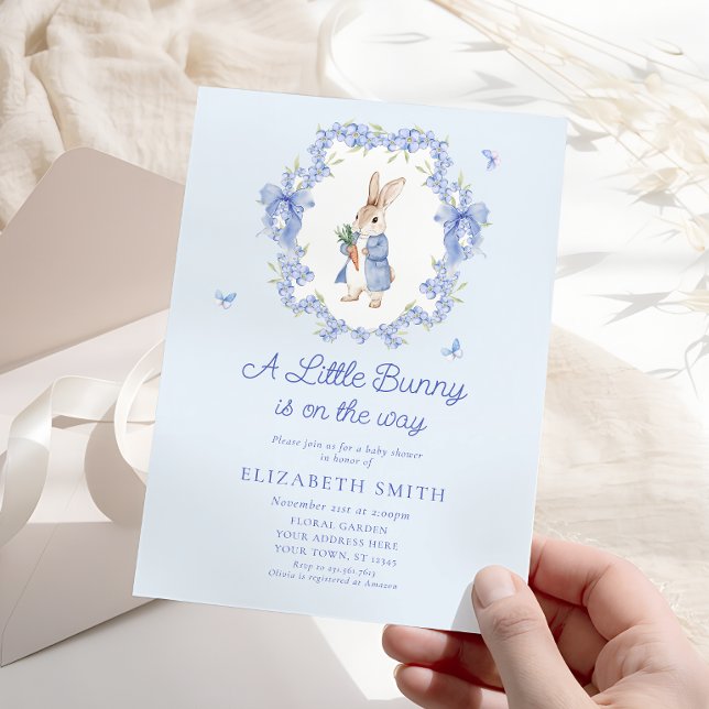 A Little Bunny Is On The Way Blue Baby Shower Invitation (Creator Uploaded)